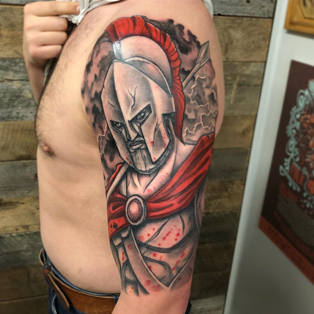 Spartan Warrior Tattoo by Curt Semeniuk at Crimson Empire Tattoo in Edmonton Alberta Canada