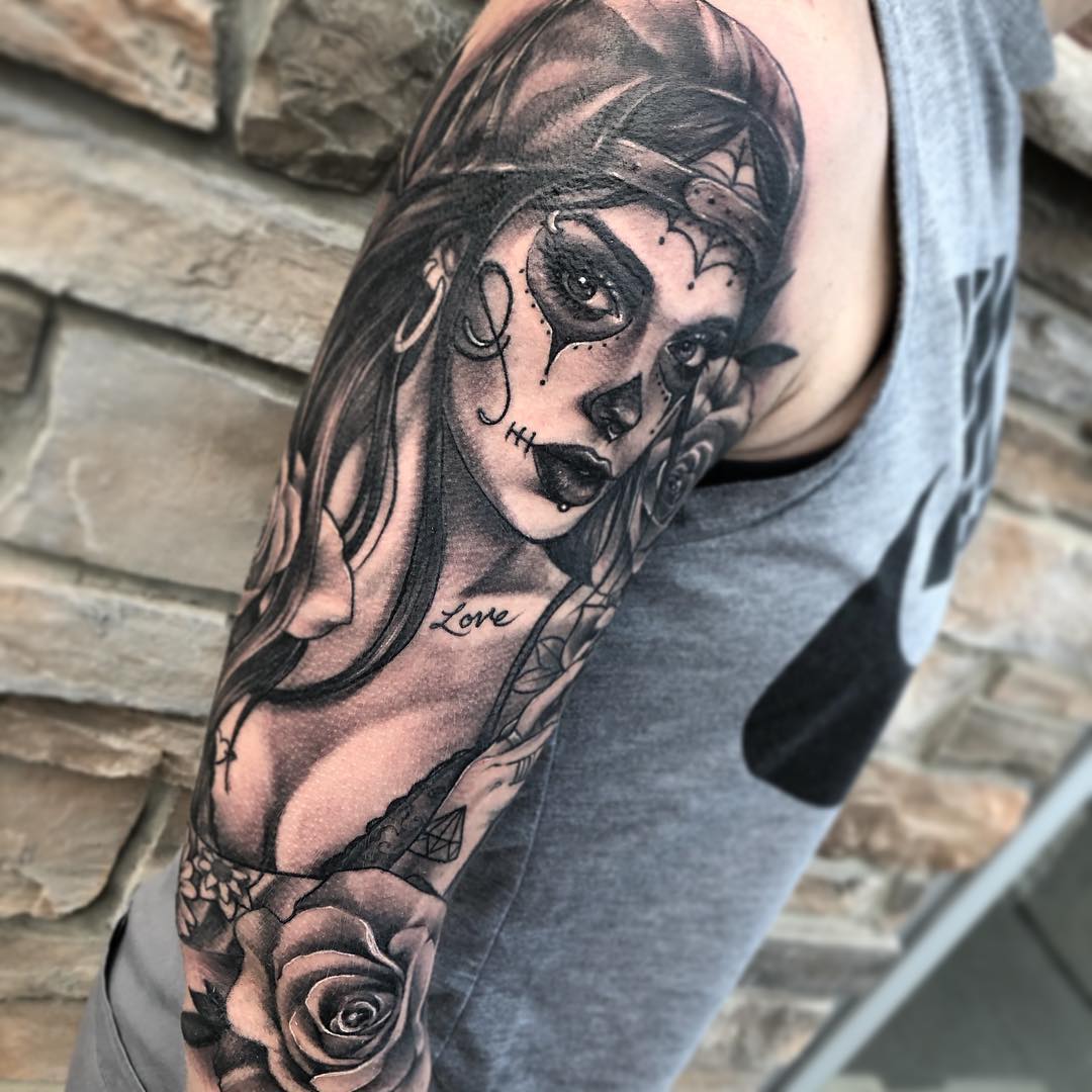 Day of the Dead Tattoo by Sarah Michelle at Black Gold Tattoo Co in Edmonton Alberta Canada