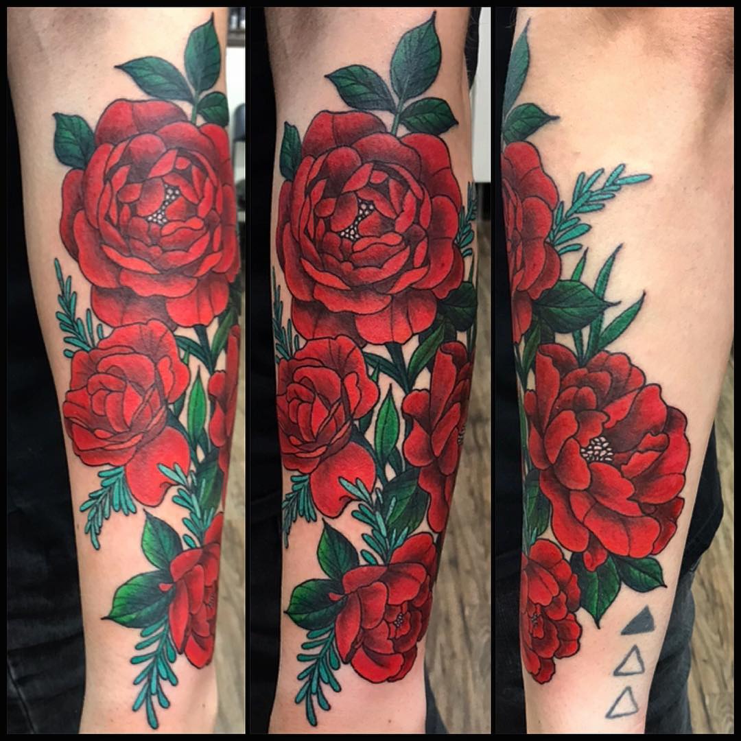 Roses Tattoo by Jess Alther at Black Gold Tattoo Co in Edmonton Alberta Canada