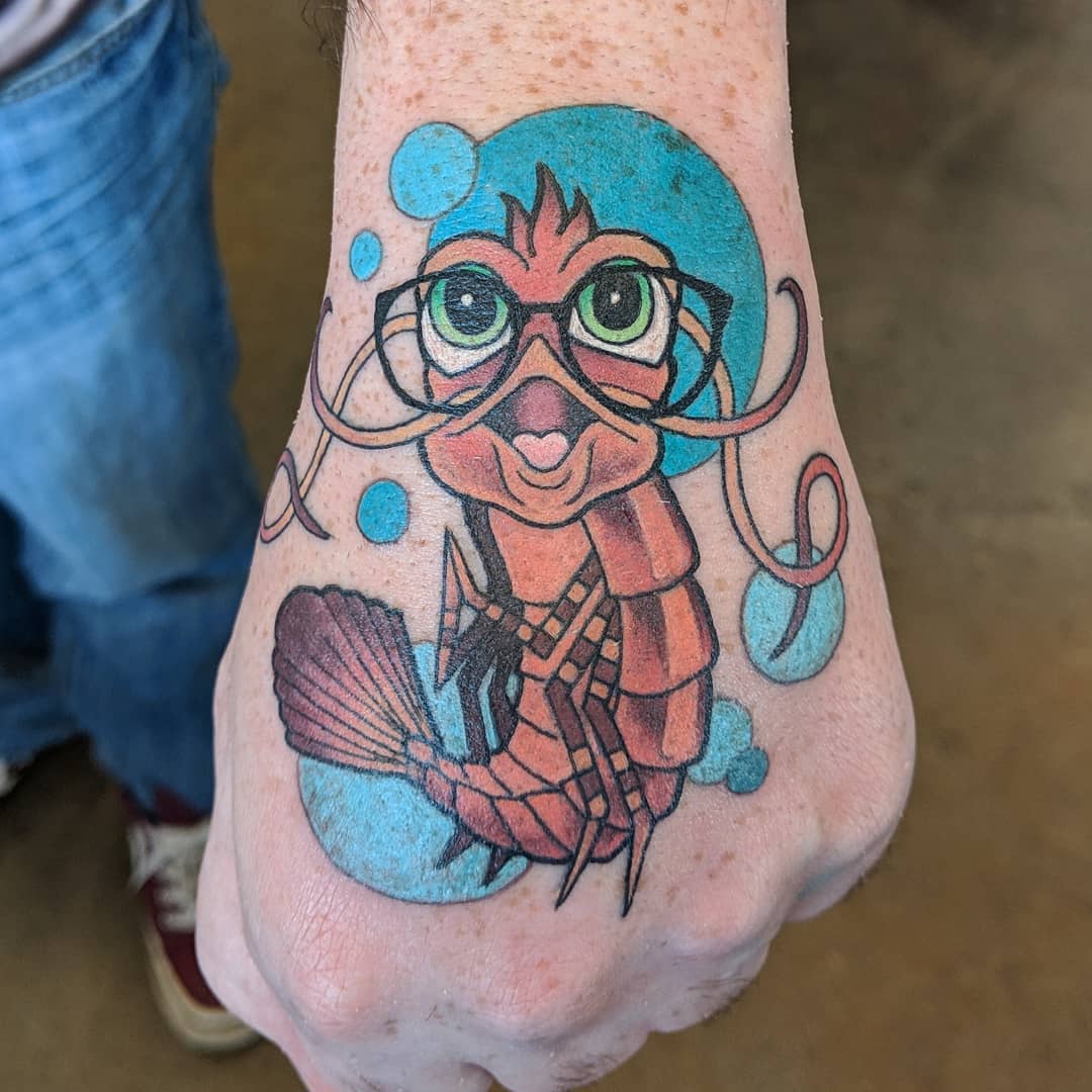 Shrimp Tattoo by Sheila Anderson at Crimson Empire Tattoo in Edmonton Alberta Canada