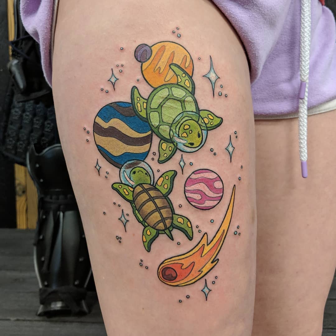 Turtles in Space Tattoo by Sheila Anderson at Crimson Empire Tattoo in Edmonton Alberta Canada