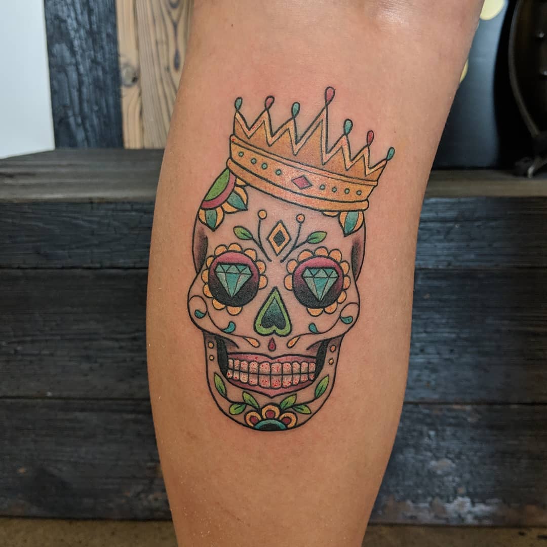 Sugar Skull Tattoo by Sheila Anderson at Crimson Empire Tattoo in Edmonton Alberta Canada