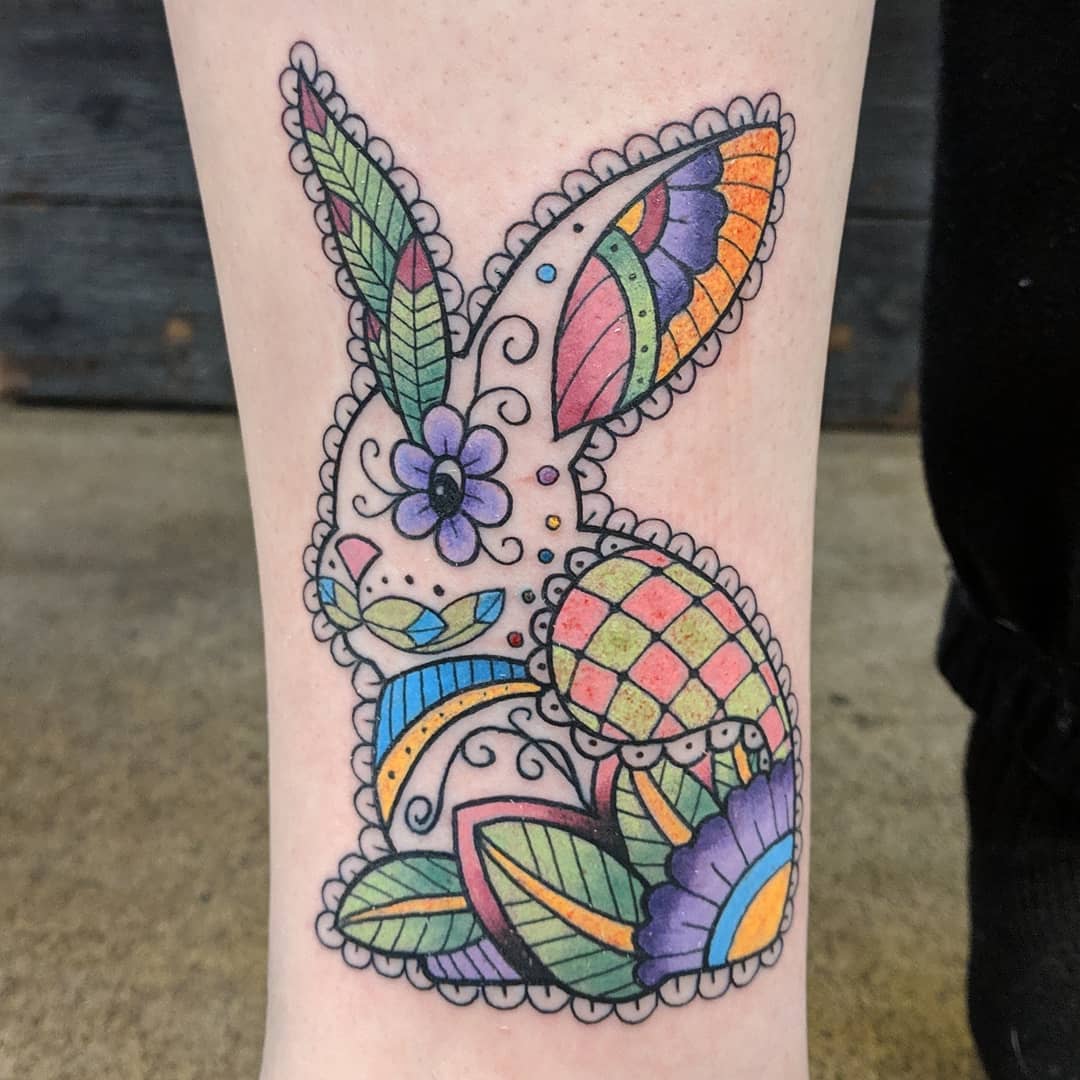 Floral Bunny Tattoo by Sheila Anderson at Crimson Empire Tattoo in Edmonton Alberta Canada