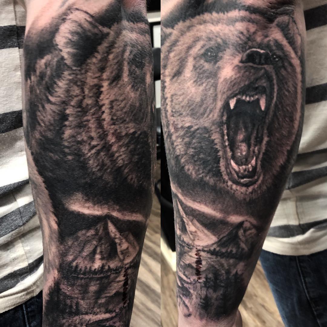 Bear Tattoo by Steve Hayes at Black Gold Tattoo Co in Edmonton Alberta Canada
