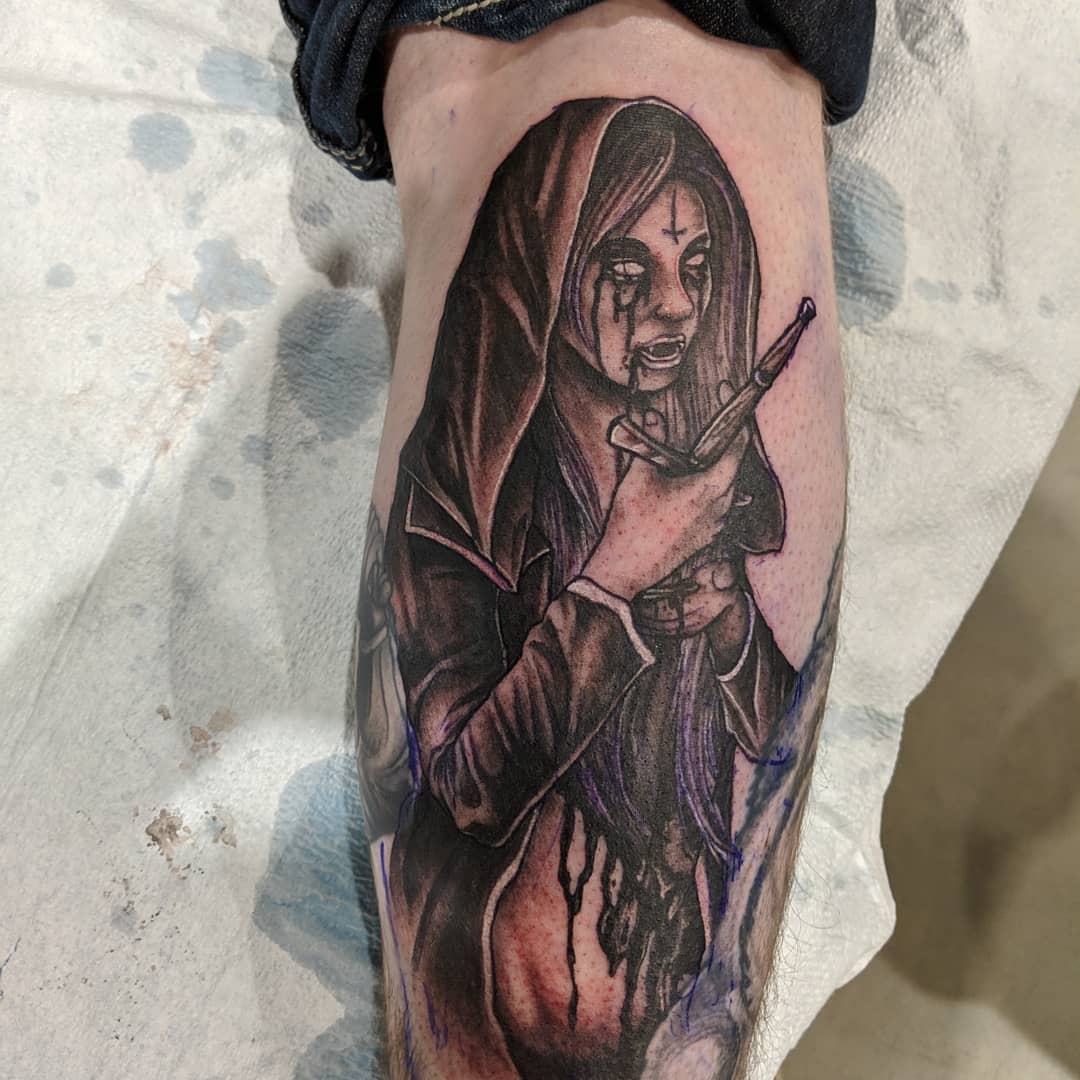 Nun Tattoo by Kevin Sherritt at Black Gold Tattoo Co in Edmonton Alberta Canada