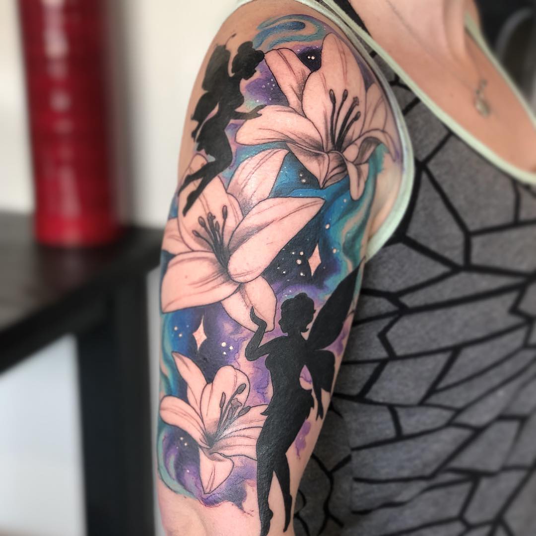 Fairy and Floral Galaxy Tattoo by Vanessa Spezowka at Crimson Empire Tattoo in Edmonton Alberta Canada