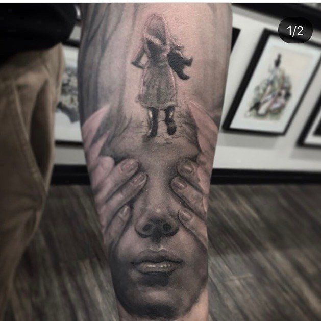 Girl in Woods Tattoo by Steve Hayes at Black Gold Tattoo Co in Edmonton Alberta Canada