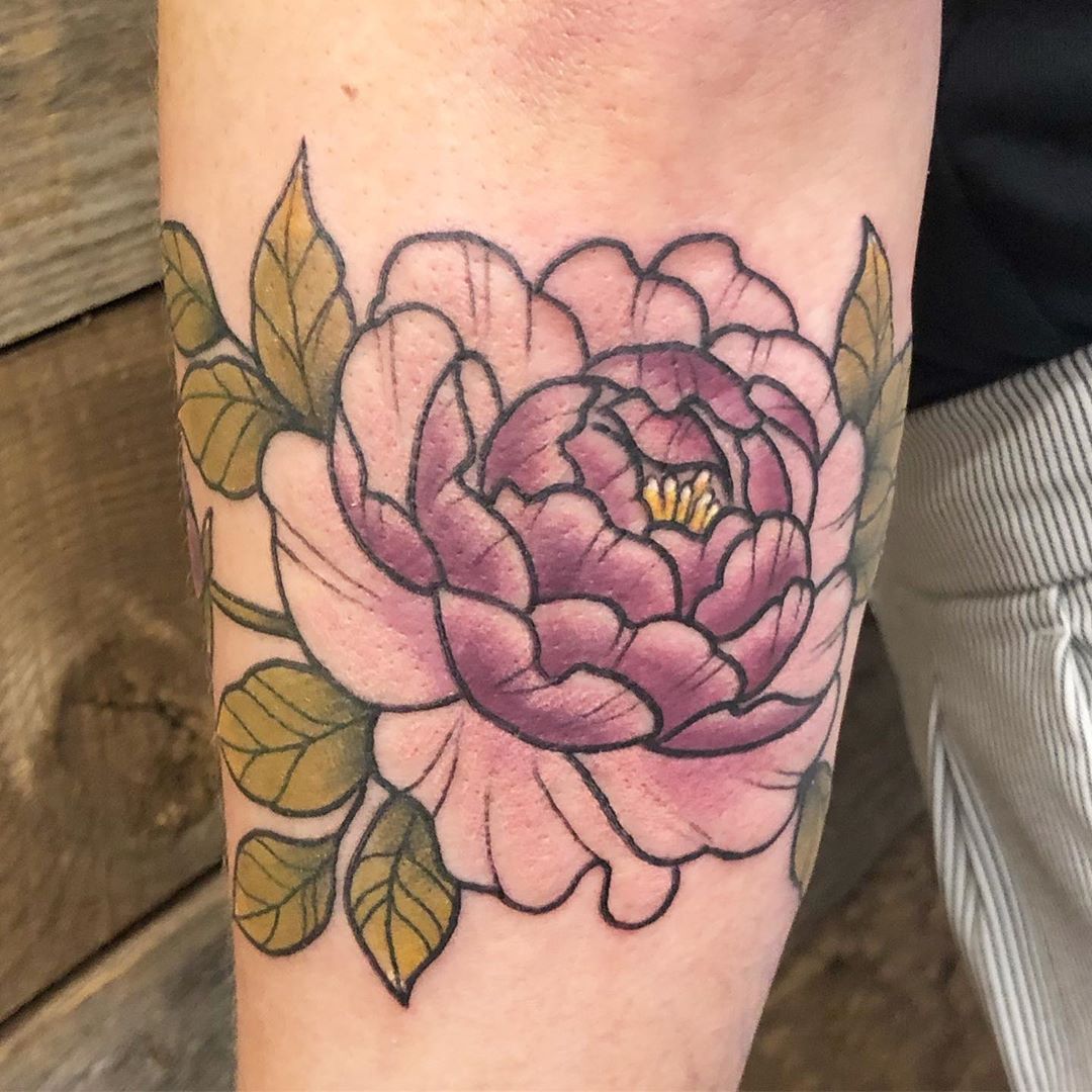 Peony Tattoo by Vanessa Spezowka at Crimson Empire Tattoo in Edmonton Alberta Canada