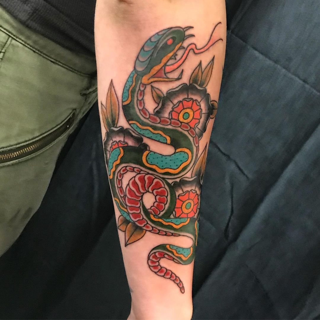 Snake Tattoo by Trevor Pelletier at Black Gold Tattoo Co in Edmonton Alberta Canada