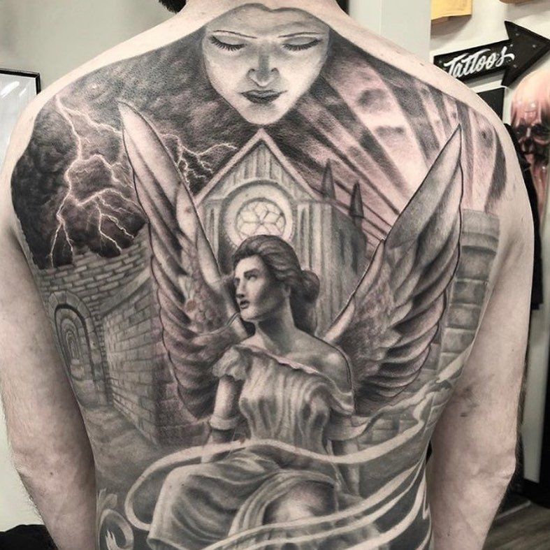 Angel Backpiece by Steve Hayes at Black Gold Tattoo Co in Edmonton Alberta Canada