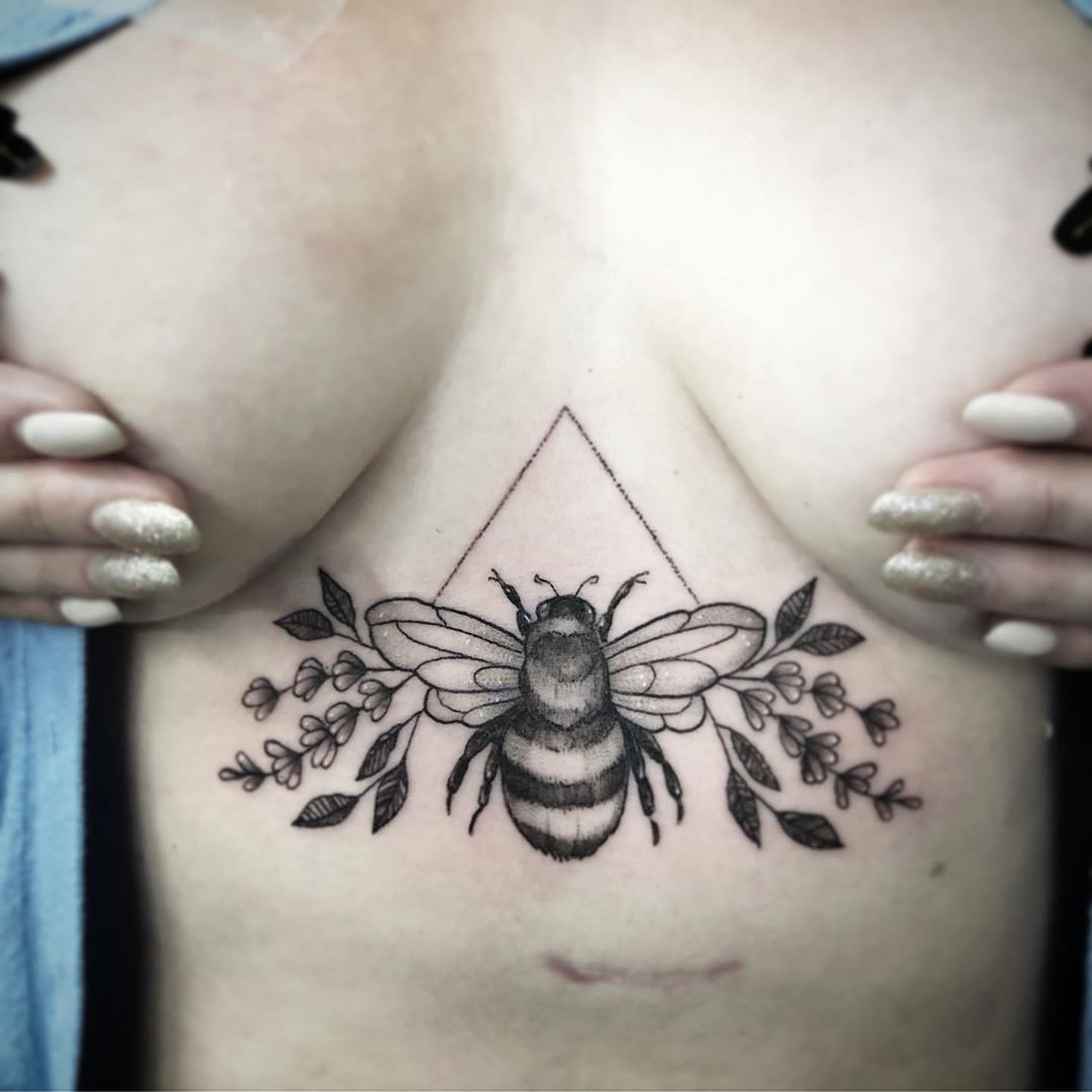 Bee Sternum Tattoo by Vanessa Spezowka at Crimson Empire Tattoo in Edmonton Alberta Canada