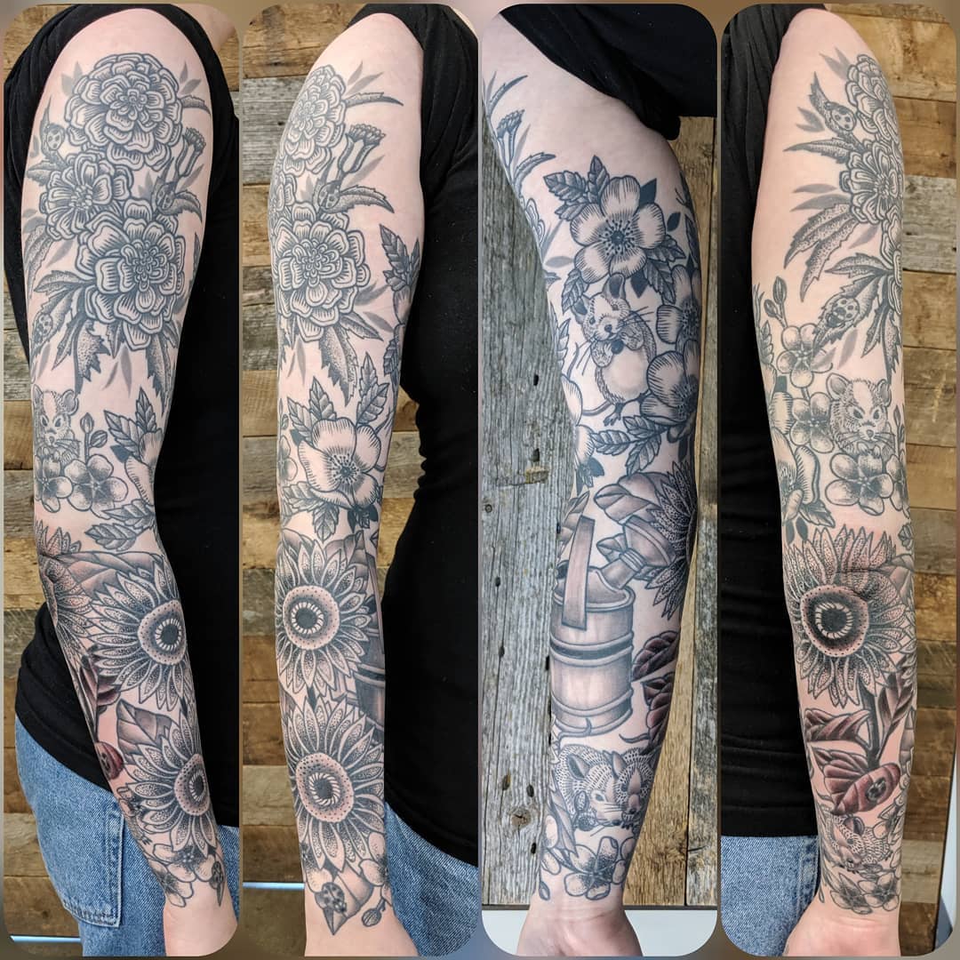 Floral Sleeve by Sheila Anderson at Crimson Empire Tattoo in Edmonton Alberta Canada