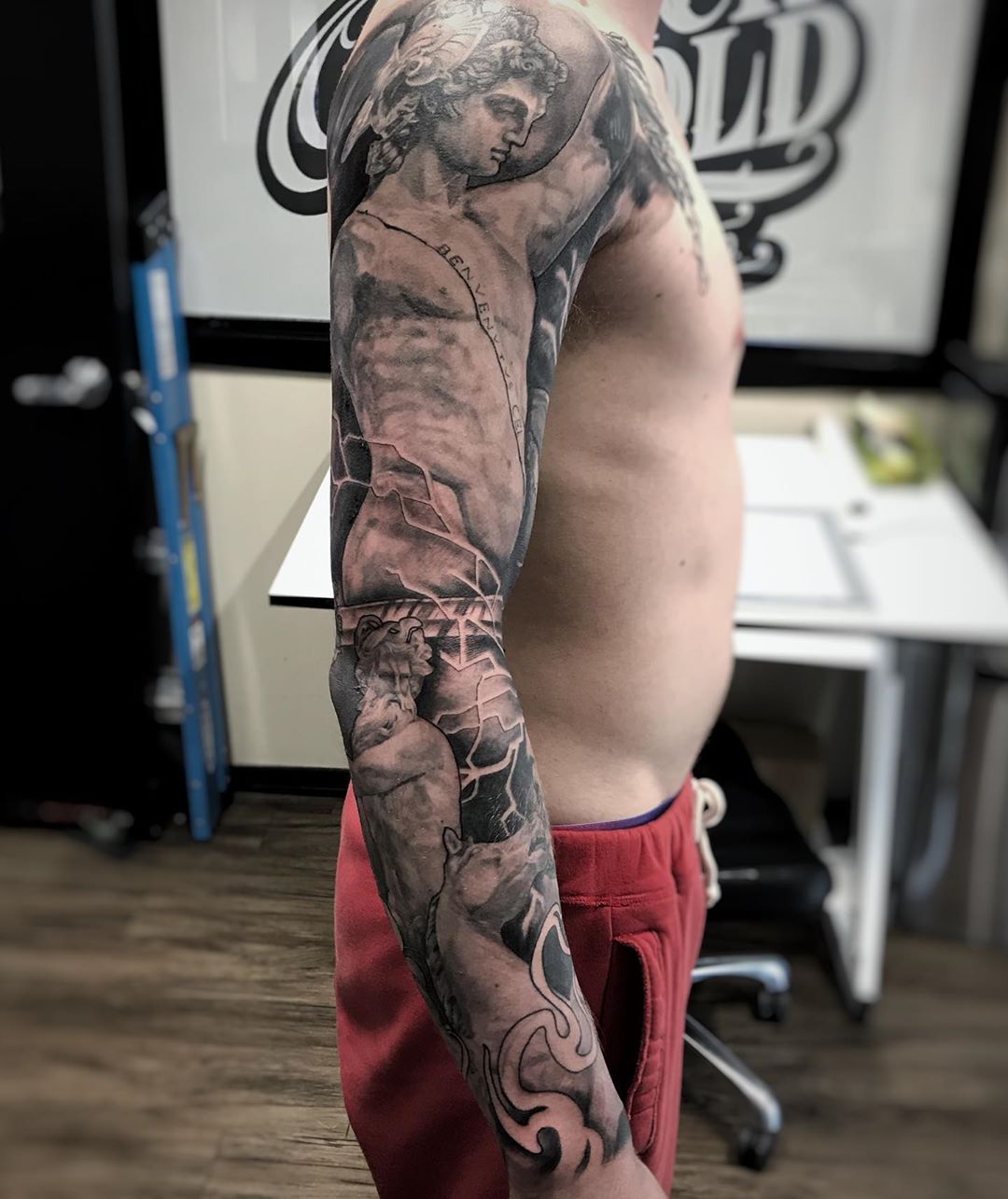 Perseus and Greek God Sleeve by Alan Coates at Black Gold Tattoo Co in Edmonton Alberta Canada