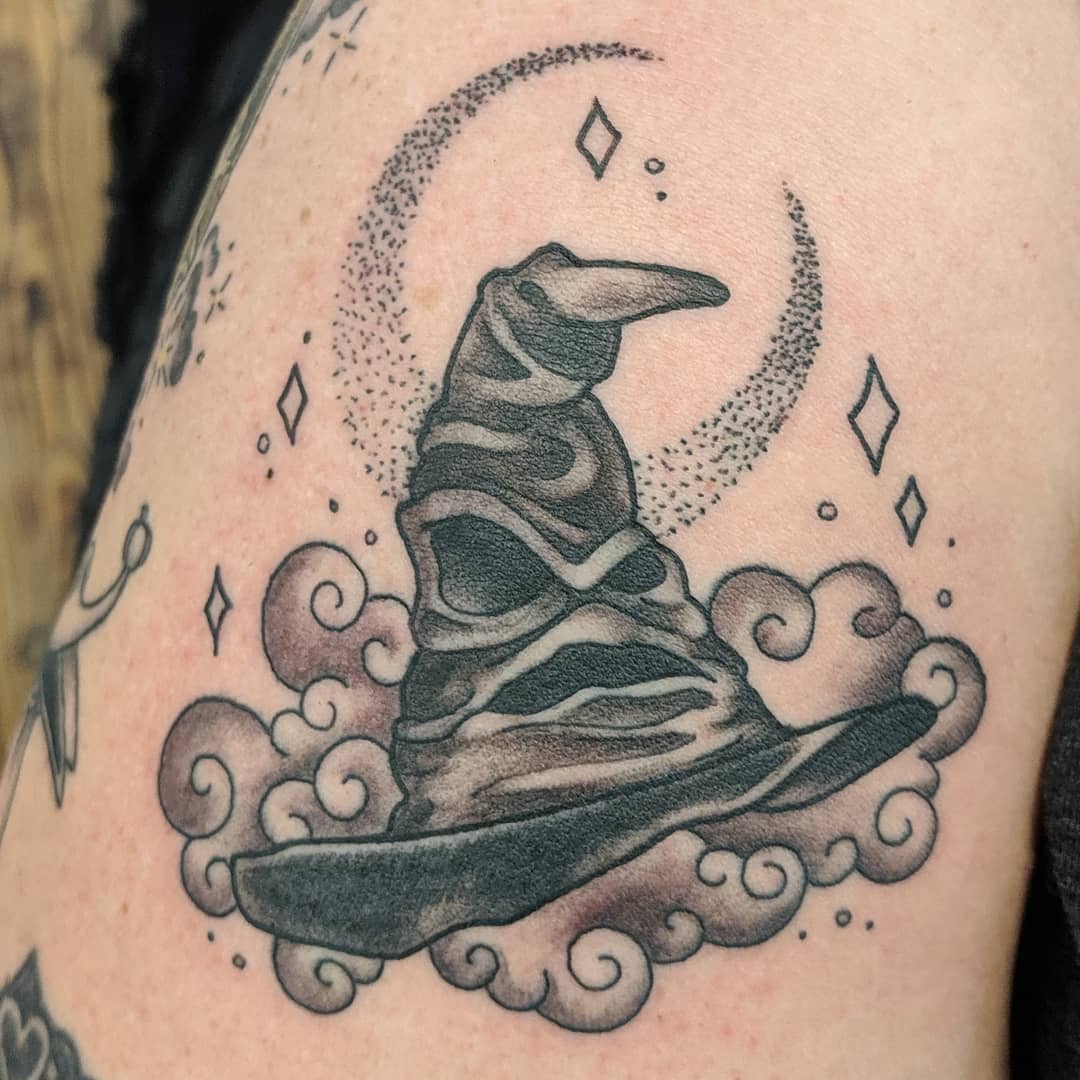 Sorting Hat (Harry Potter) Tattoo by Sheila Anderson at Crimson Empire Tattoo in Edmonton Alberta Canada