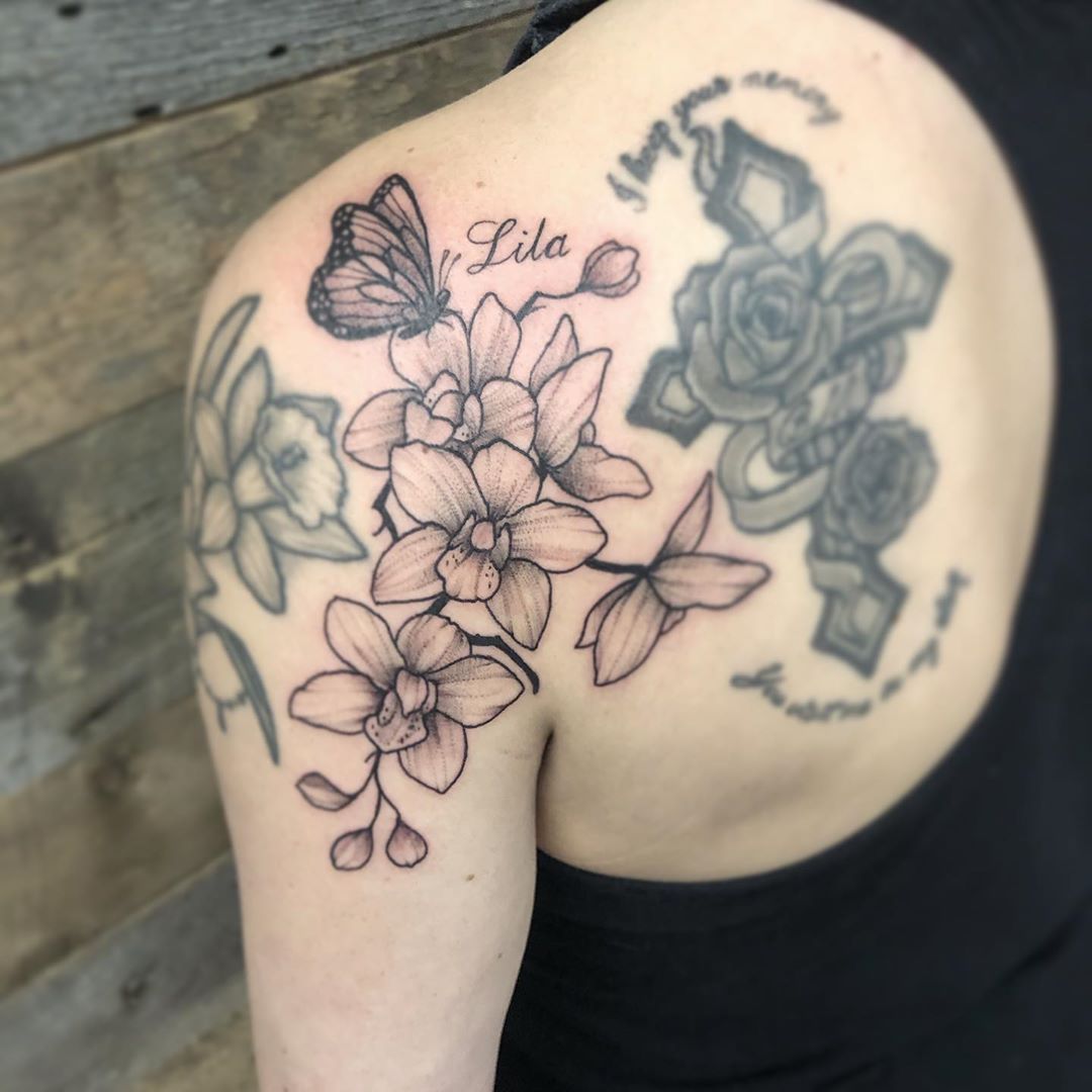 Floral Tattoo by Vanessa Spezowka at Crimson Empire Tattoo in Edmonton Alberta Canada