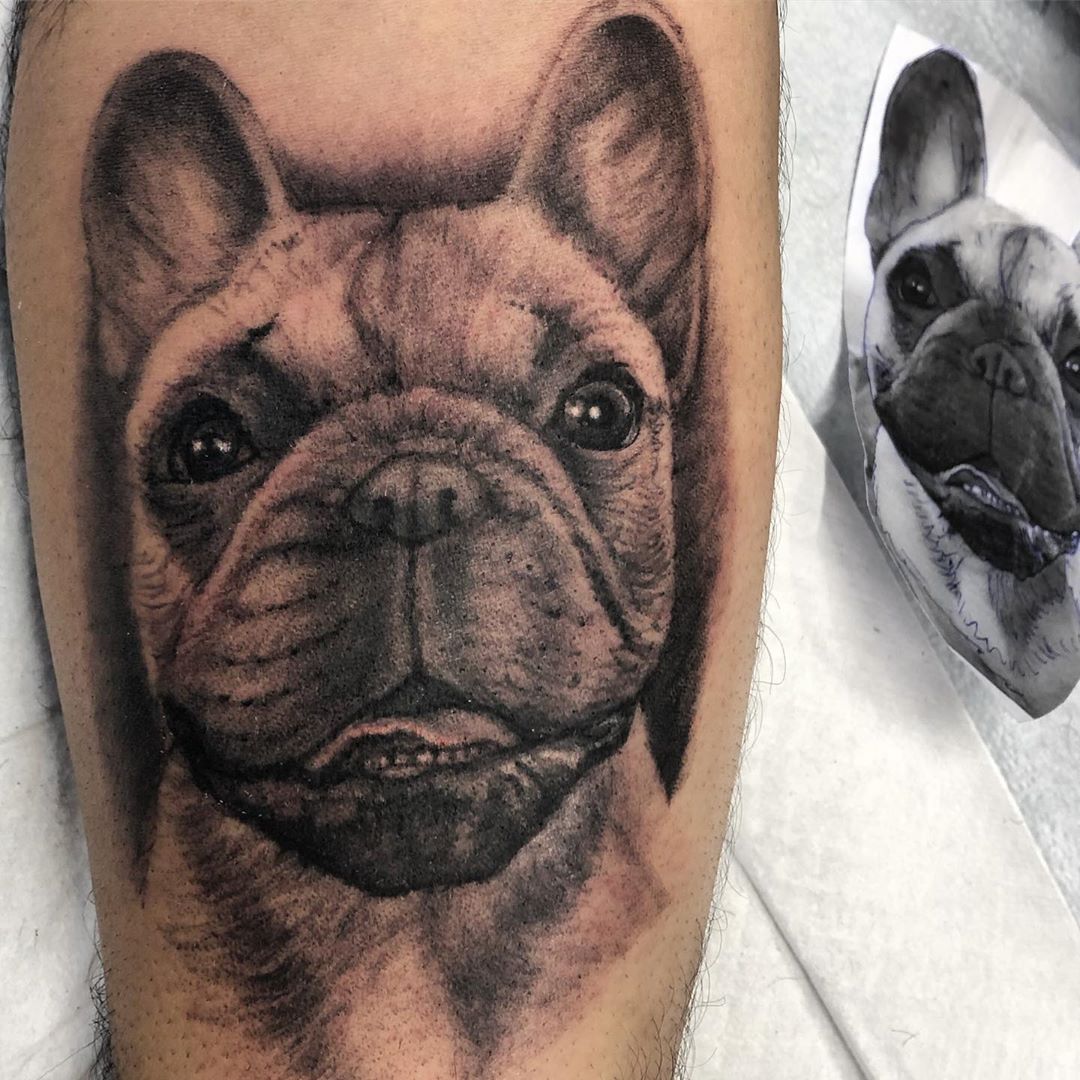 Dog Portrait Tattoo by Steve Hayes at Black Gold Tattoo Co in Edmonton Alberta Canada