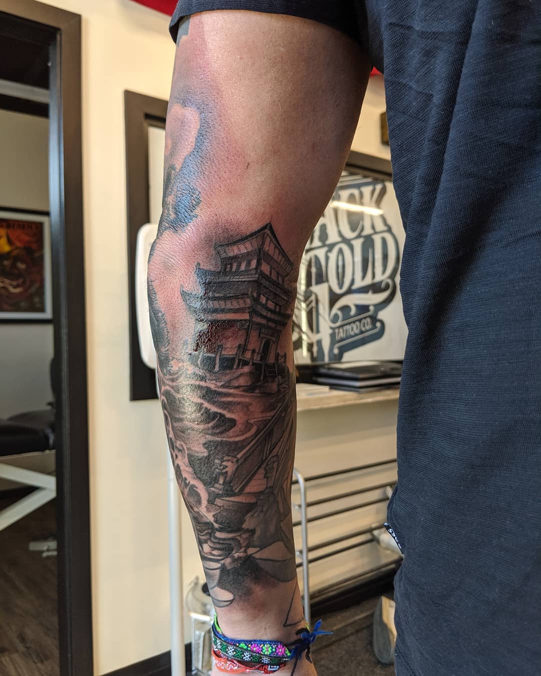 Pagoda Temple Tattoo by Kevin Sherritt at Black Gold Tattoo Co in Edmonton Alberta Canada