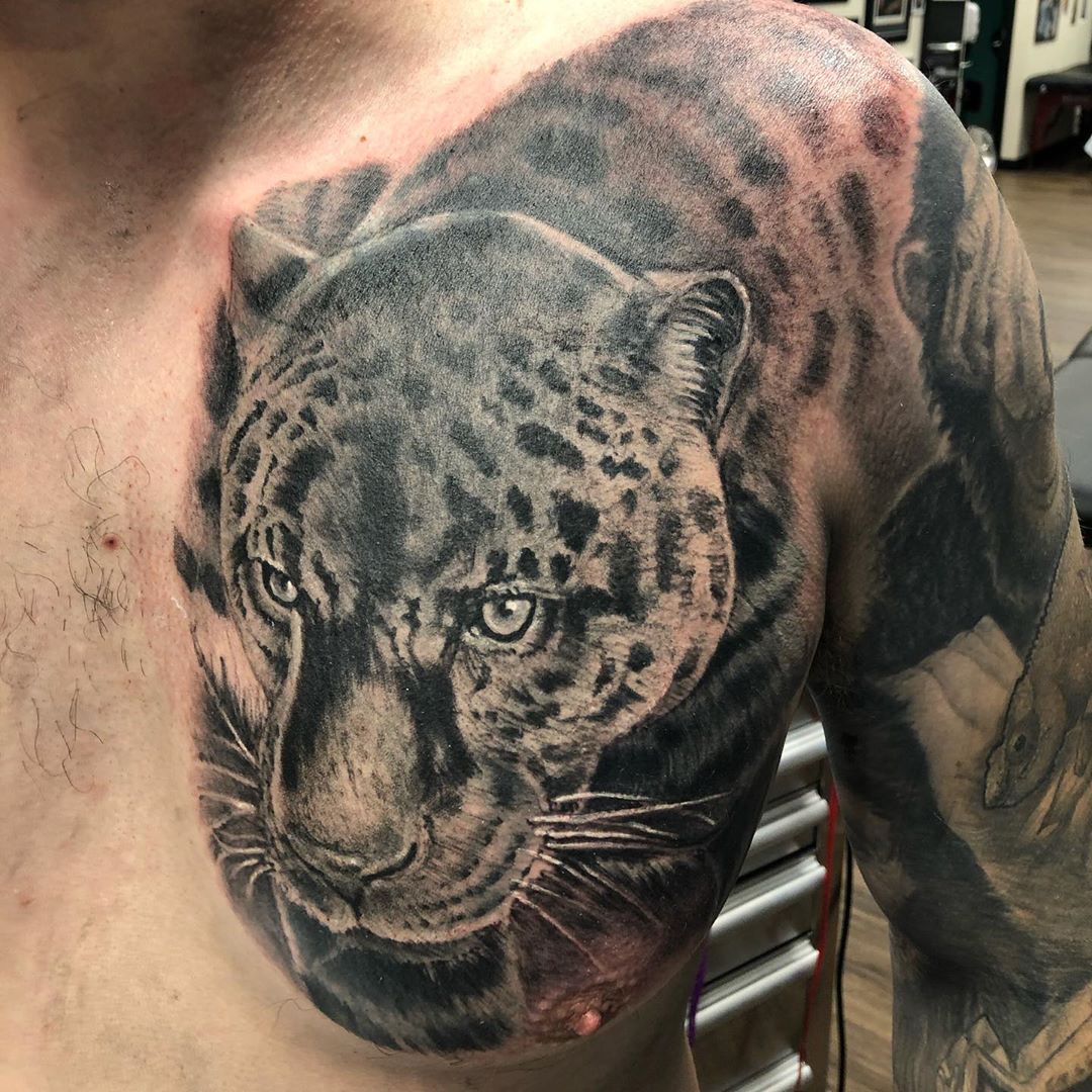 Leopard Tattoo by Steve Hayes at Black Gold Tattoo Co in Edmonton Alberta Canada