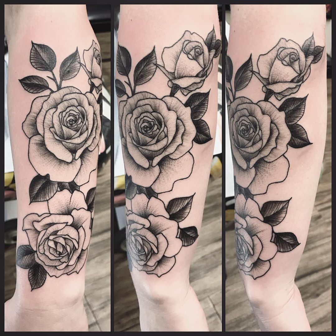 Roses Tattoo by Jess Alther at Black Gold Tattoo Co in Edmonton Alberta Canada