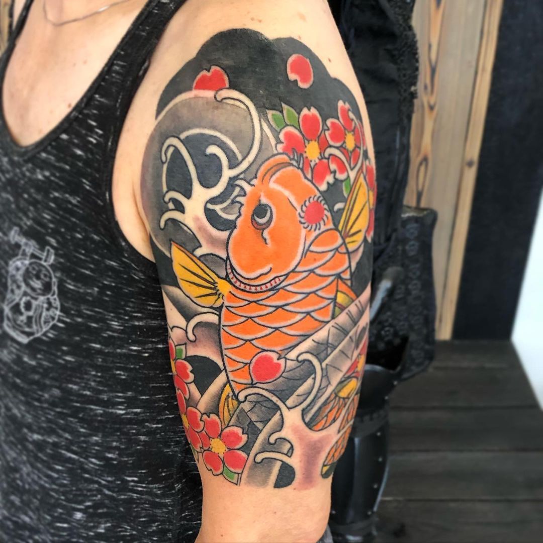Koi Fish Tattoo by Curt Semeniuk at Crimson Empire Tattoo in Edmonton Alberta Canada