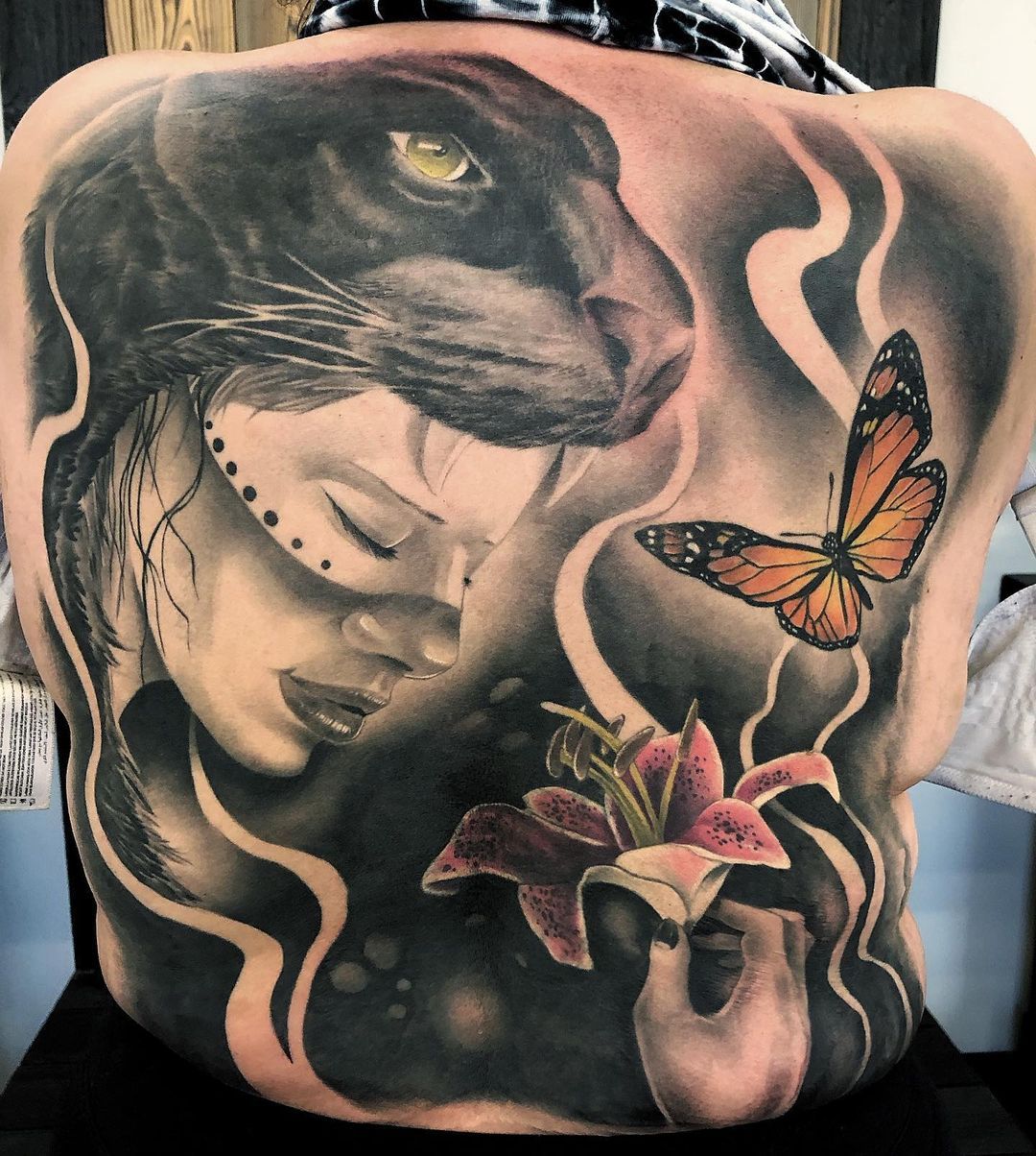 Huntress Back Piece by Chad Lavers at Crimson Empire Tattoo in Edmonton Alberta Canada