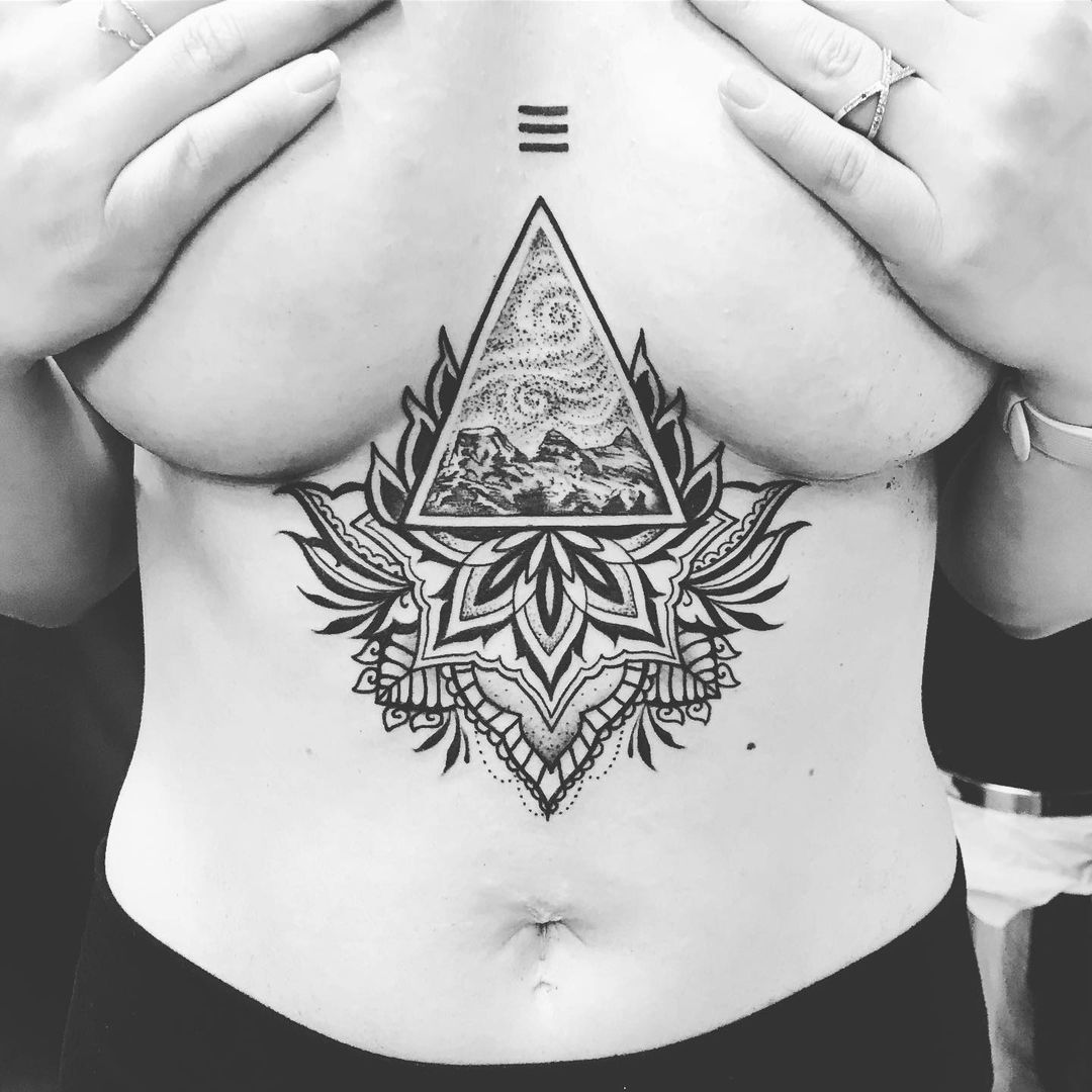Ornamental Sternum Tattoo by Amber Strange at Black Gold Tattoo Co in Edmonton Alberta Canada