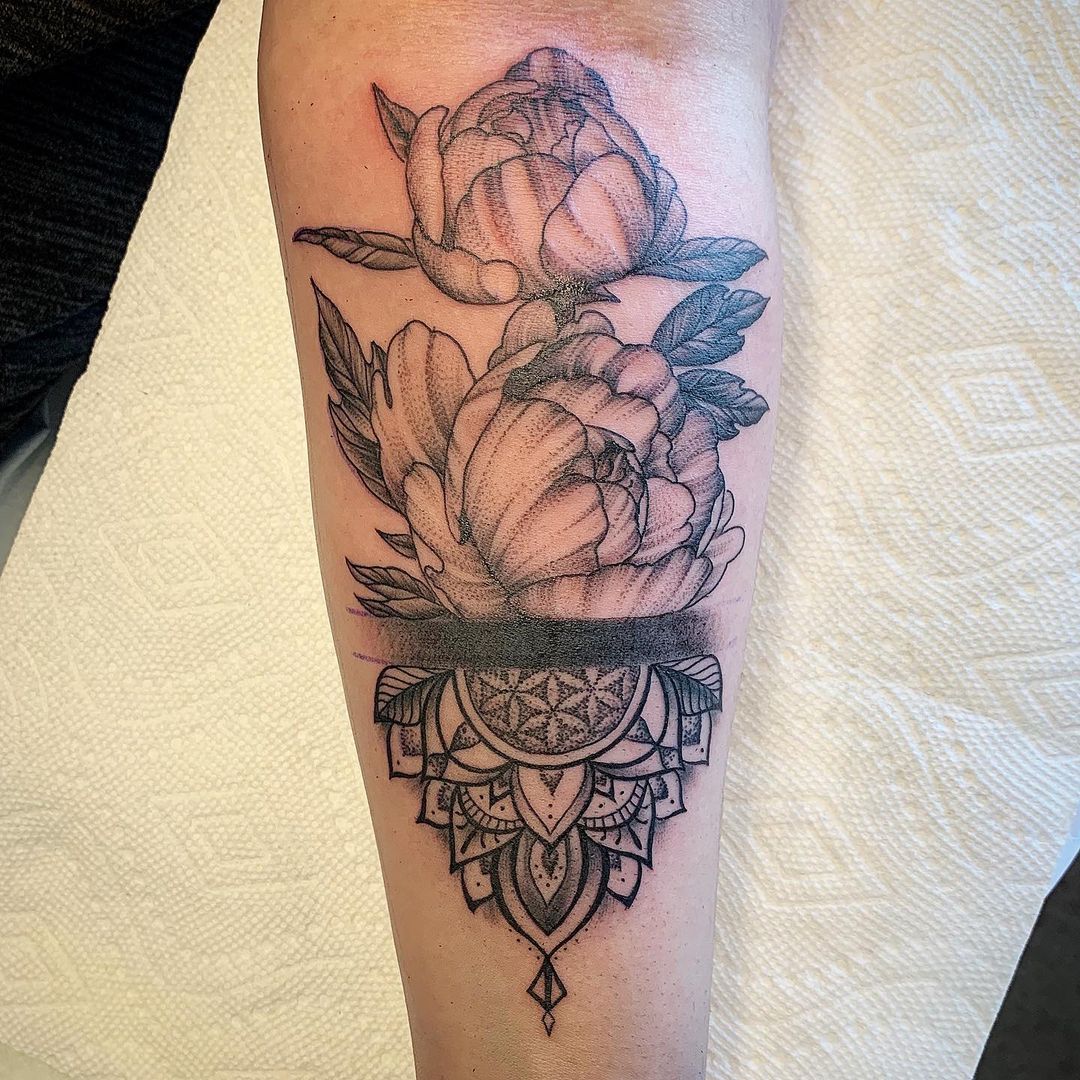 Floral and Mandala Tattoo by Dale Moostoos at Crimson Empire Tattoo in Edmonton Alberta Canada