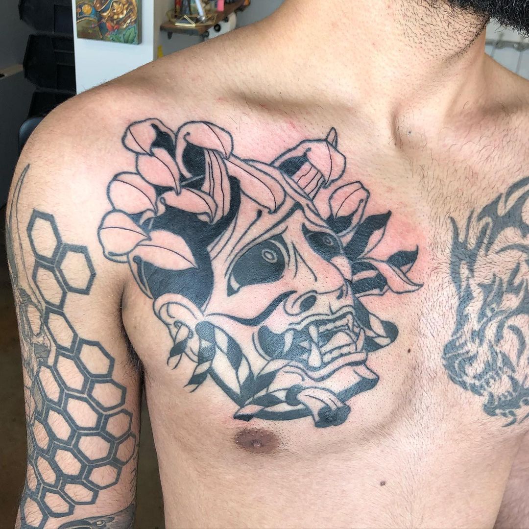 Hannya Mask Tattoo by Curt Semeniuk at Crimson Empire Tattoo in Edmonton Alberta Canada