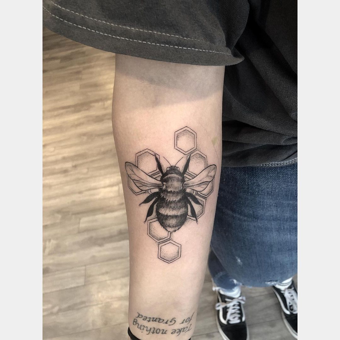 Bee Tattoo by Tony Honning at Crimson Empire Tattoo in Edmonton Alberta Canada