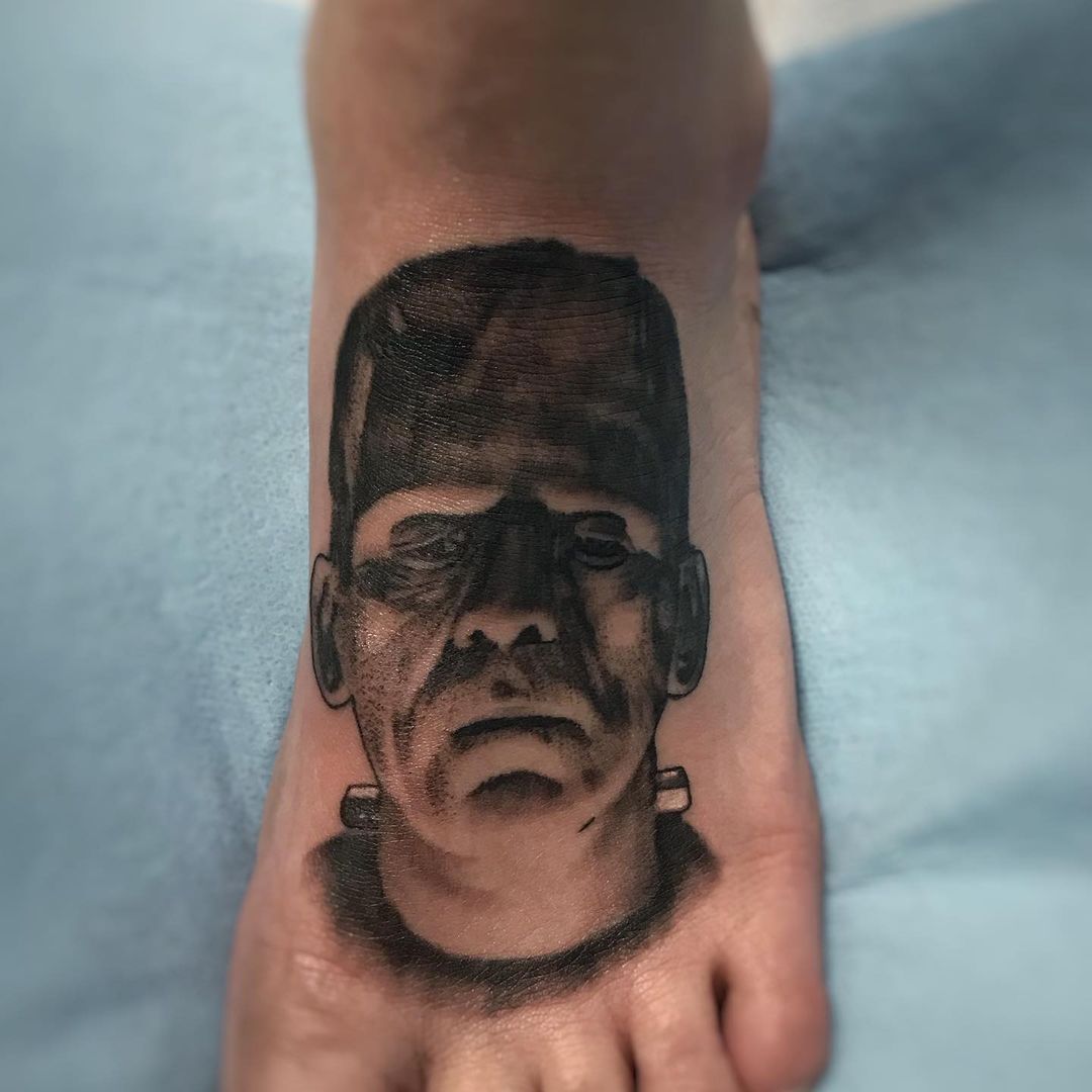 Frankenstein Portrait Tattoo by Alan Coates at Black Gold Tattoo Co in Edmonton Alberta Canada