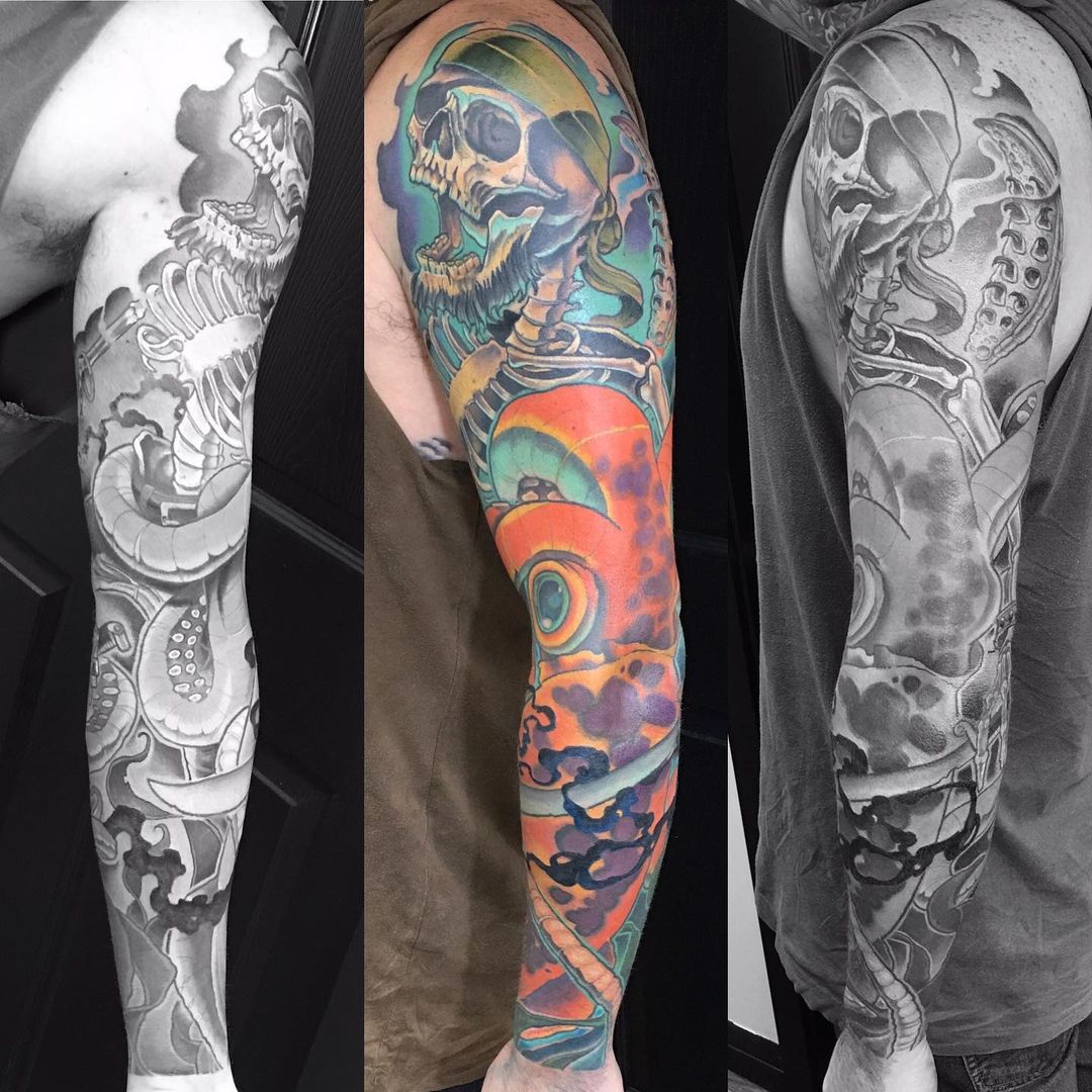 Dead Pirate Sleeve by Curt Semeniuk at Crimson Empire Tattoo in Edmonton Alberta Canada