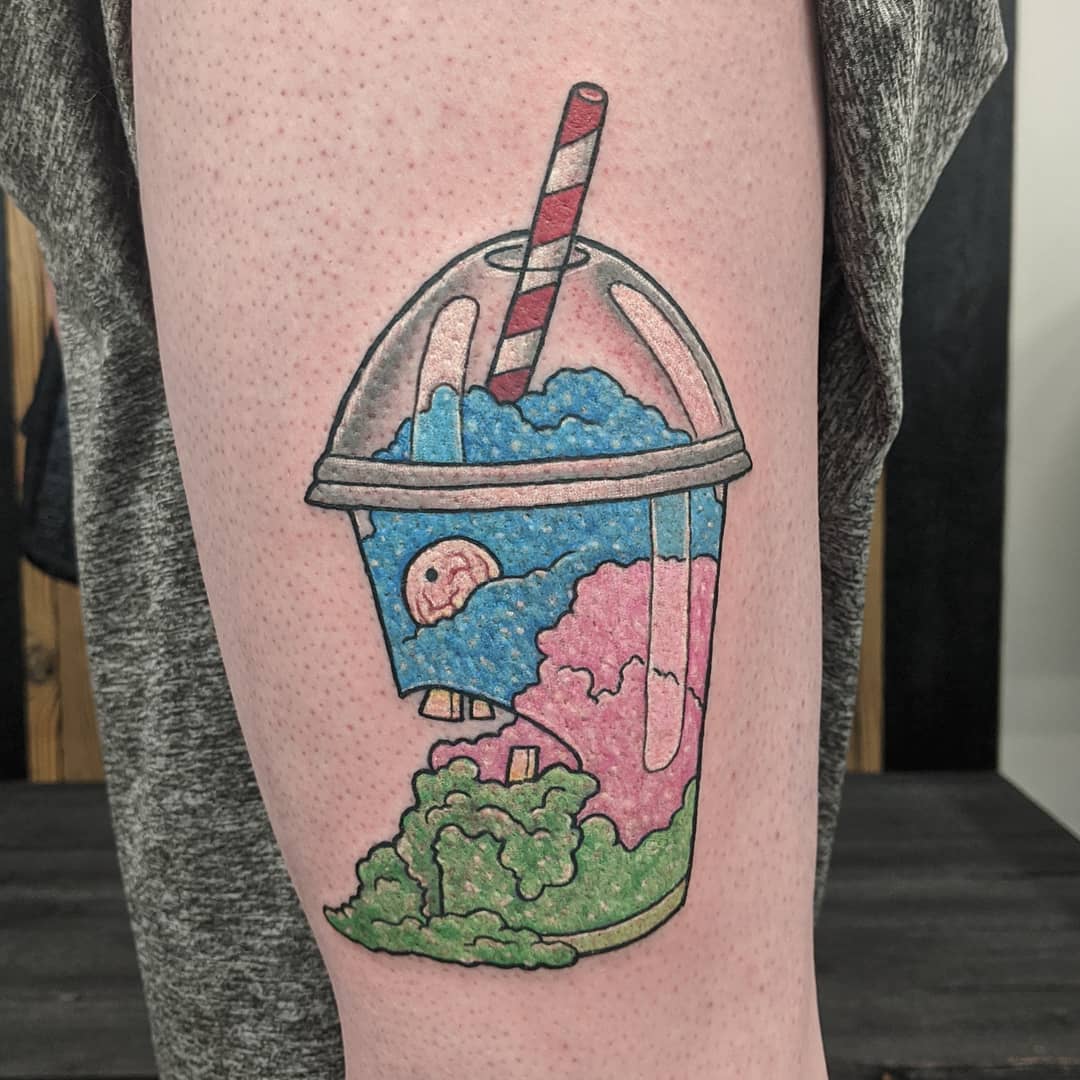 Zombie Slurpee Tattoo by Sheila Anderson at Crimson Empire Tattoo in Edmonton Alberta Canada