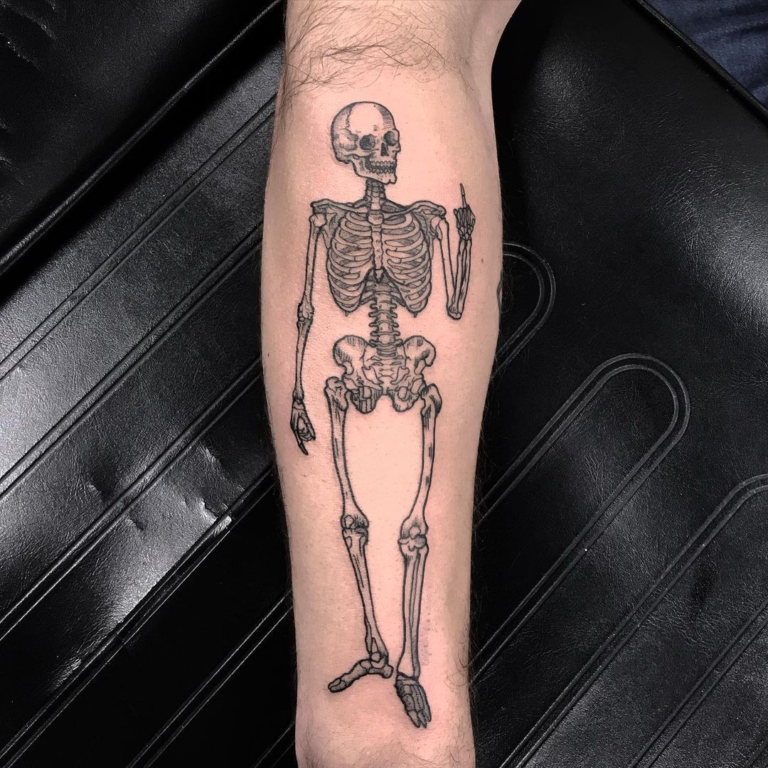 Skeleton Tattoo by Amber Strange at Black Gold Tattoo Co in Edmonton Alberta Canada