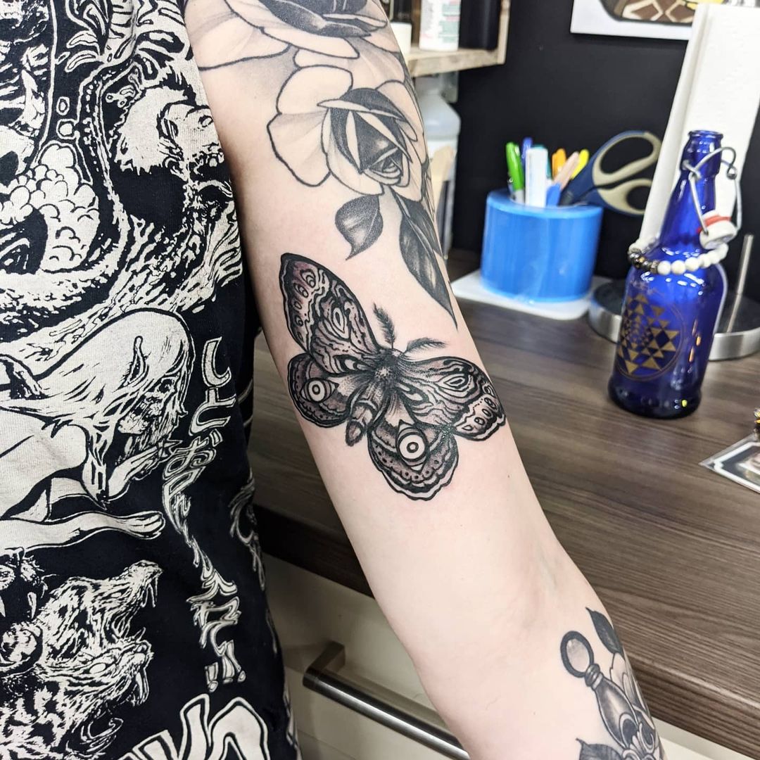 Moth Tattoo by Amber Strange at Black Gold Tattoo Co in Edmonton Alberta Canada