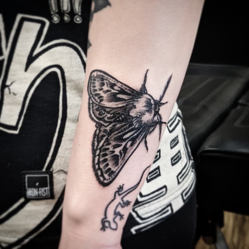Moth Tattoo by Amber Strange at Black Gold Tattoo Co in Edmonton Alberta Canada