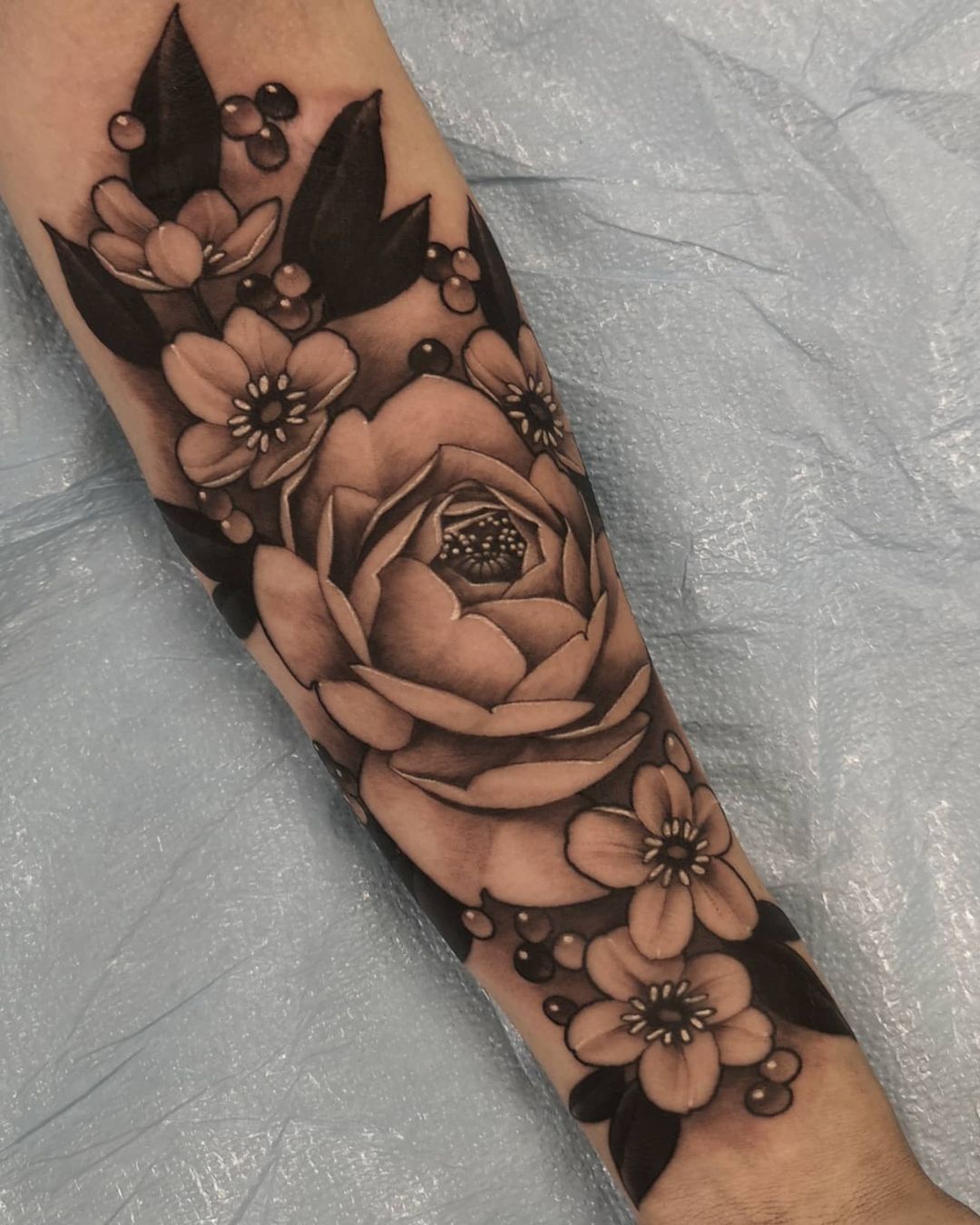 Floral Tattoo by Sasha Day at Black Gold Tattoo Co in Edmonton Alberta Canada