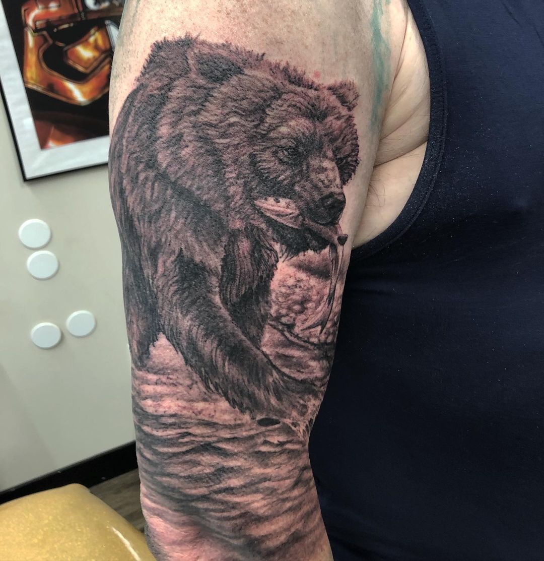 Bear Tattoo by Steve Hayes at Black Gold Tattoo Co in Edmonton Alberta Canada