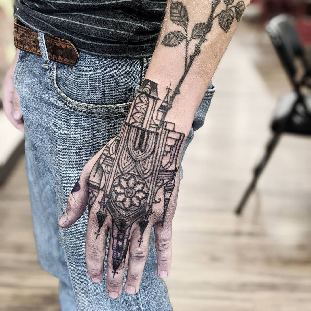 Gothic Cathedral Tattoo by Amber Strange at Black Gold Tattoo Co in Edmonton Alberta Canada