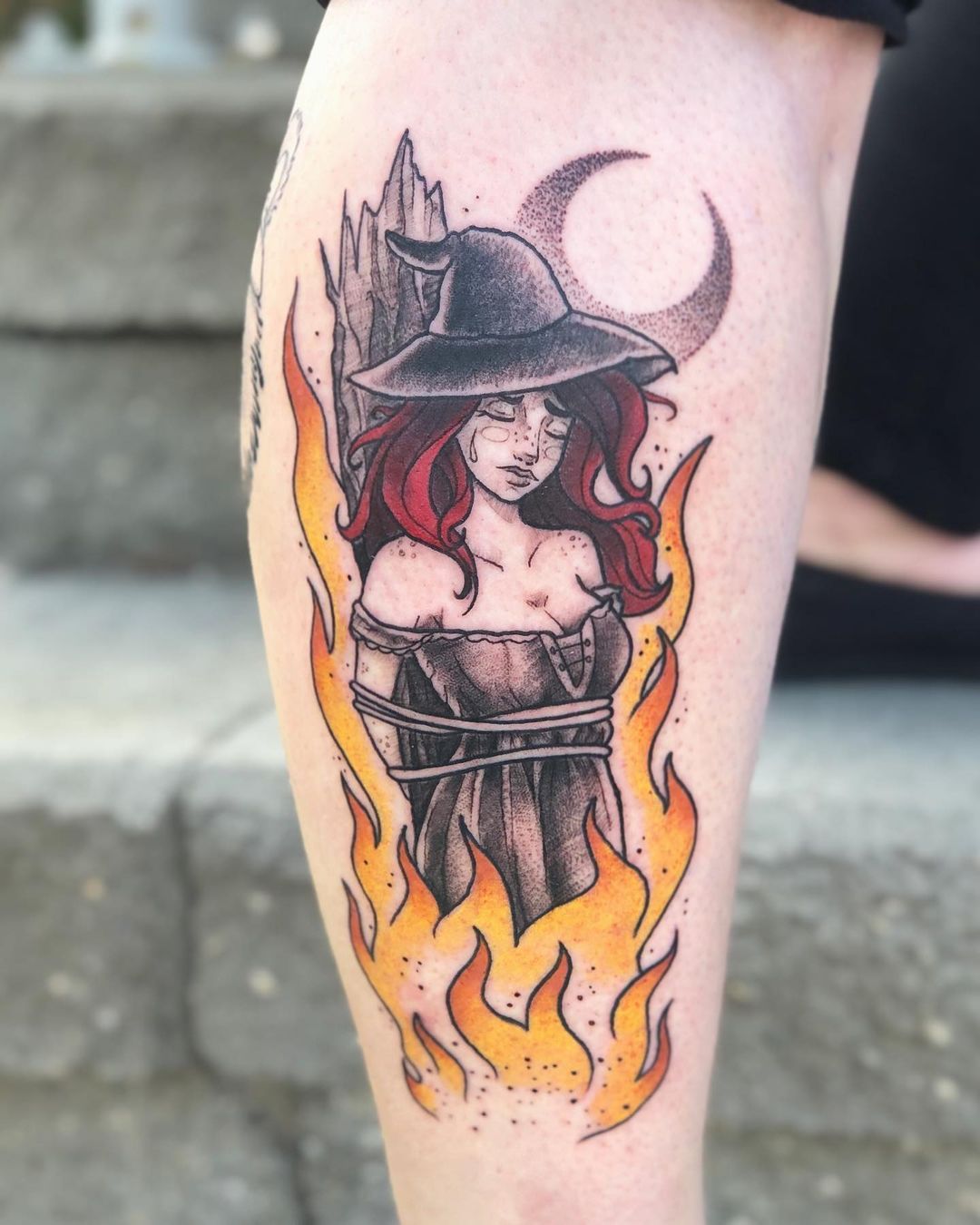 Burning Witch Tattoo by Vanessa Spezowka at Crimson Empire Tattoo in Edmonton Alberta Canada