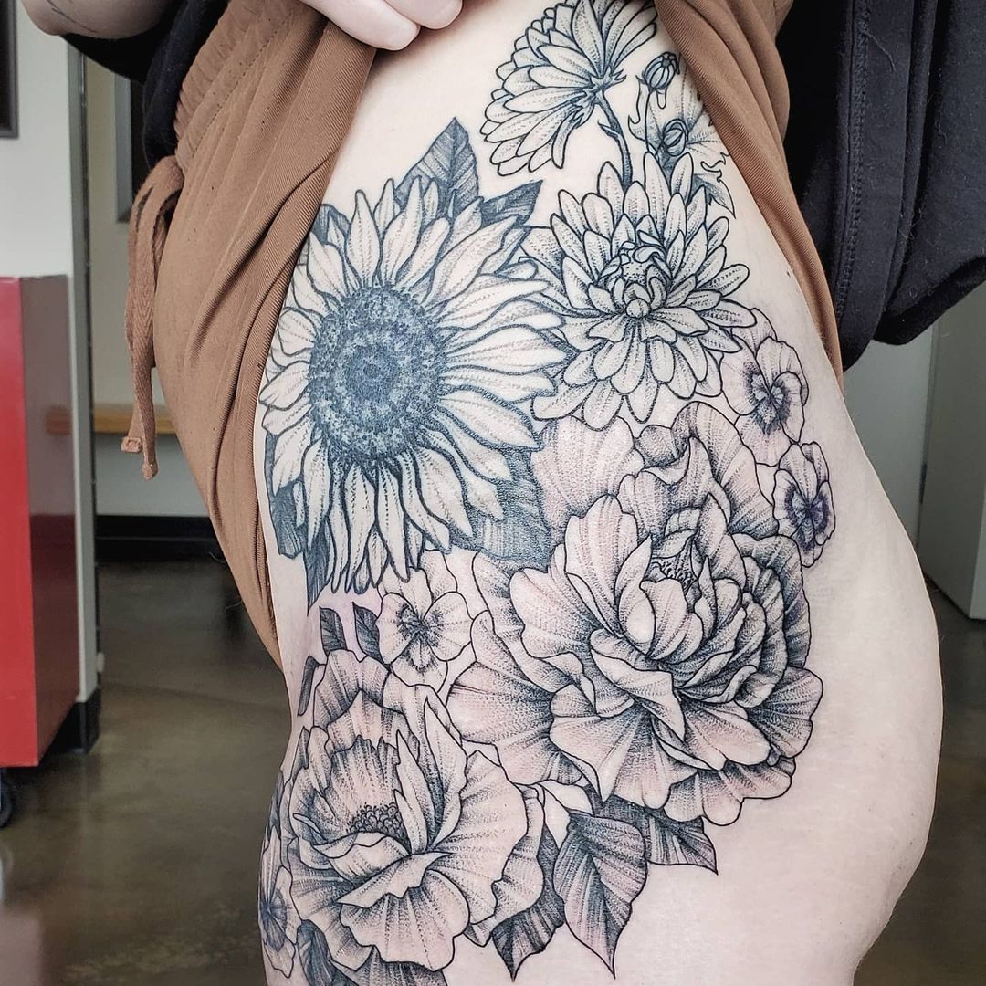 Floral Tattoo by Adrienne Alexander at Crimson Empire Tattoo in Edmonton Alberta Canada