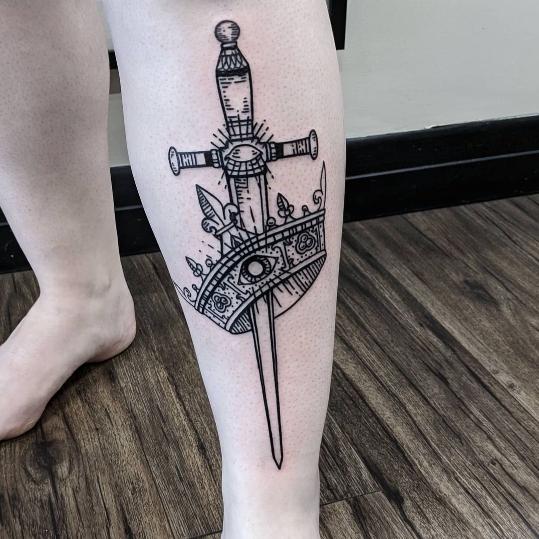Sword and Crown Tattoo by Amber Strange at Black Gold Tattoo Co in Edmonton Alberta Canada