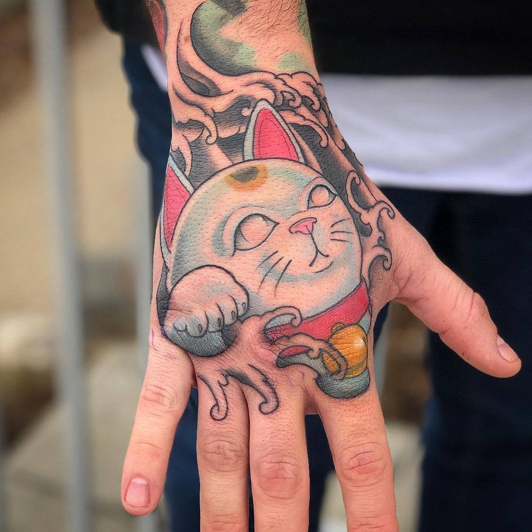 Lucky Cat Tattoo by Curt Semeniuk at Crimson Empire Tattoo in Edmonton Alberta Canada
