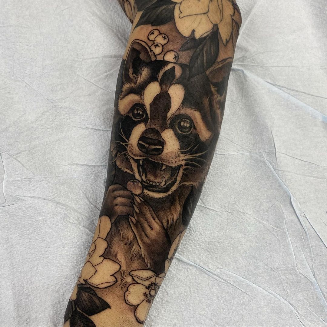 Racoon Tattoo by Sasha Day at Black Gold Tattoo Co in Edmonton Alberta Canada