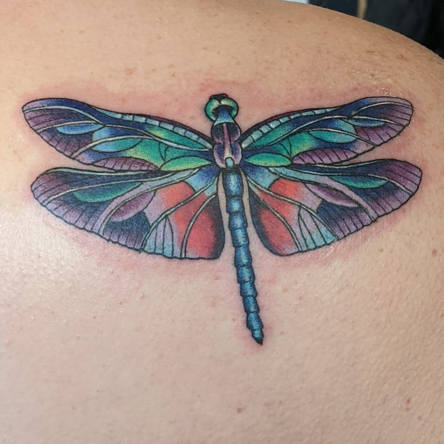 Dragonfly Tattoo by Sheila Anderson at Crimson Empire Tattoo in Edmonton Alberta Canada