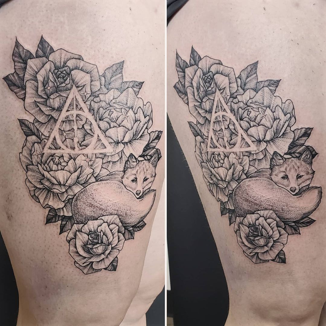 Fox and Floral Tattoo by Adrienne Alexander at Crimson Empire Tattoo in Edmonton Alberta Canada