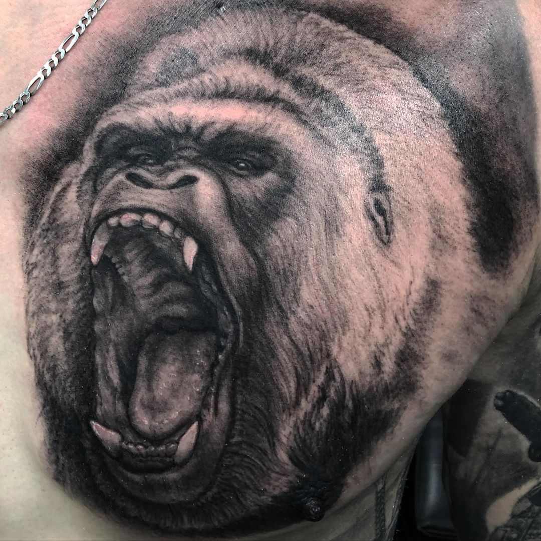 Gorilla Tattoo by Steve Hayes at Black Gold Tattoo Co in Edmonton Alberta Canada