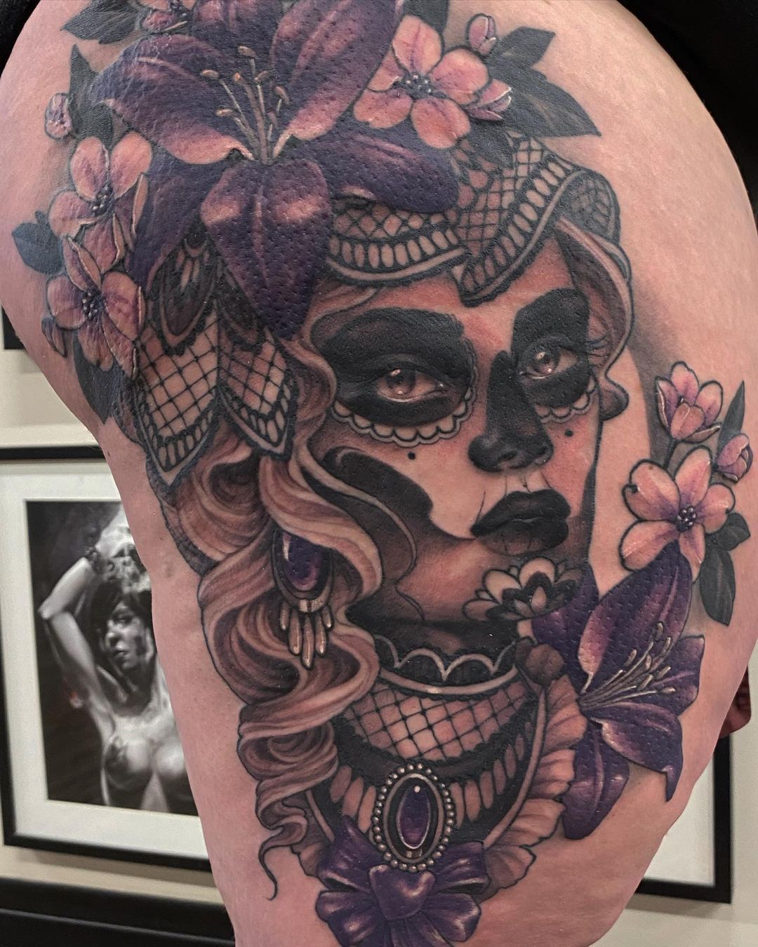 Day of the Dead Lady Tattoo by Sasha Day at Black Gold Tattoo Co in Edmonton Alberta Canada