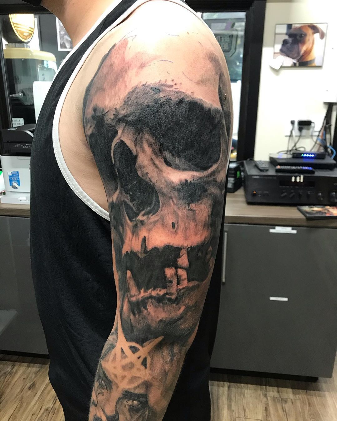 Demonic Skull Sleeve by Alan Coates at Black Gold Tattoo Co in Edmonton Alberta Canada