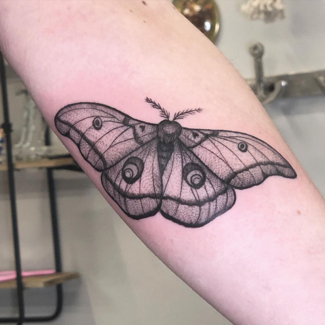 Moth Tattoo by Vanessa Spezowka at Crimson Empire Tattoo in Edmonton Alberta Canada