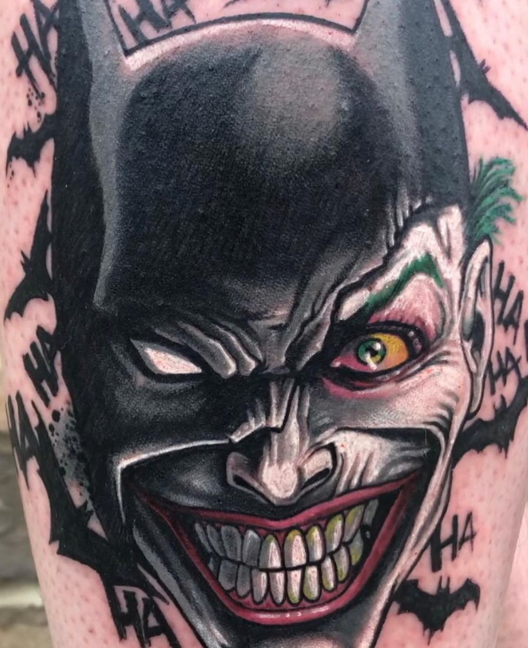 Batman and Joker Tattoo by Chris Labrenz at Black Gold Tattoo Co in Edmonton Alberta Canada